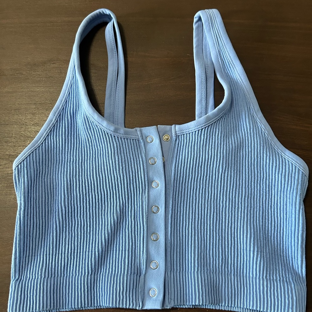 aerie Pastel Blue Ribbed Snap-Front Crop Tank